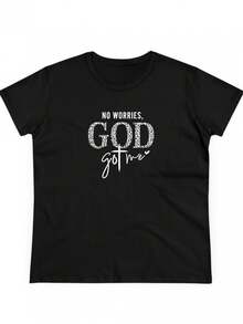 Camiseta de Mujer Edición Limitada God Bless Me, Cuello Redondo Cómodo, Mezcla de Algodón Casual, Manga Corta, Suave y Transpirable, Estilo Urbano para Primavera/Verano, Tela Ligera de Algodón - Negro - Ver 3