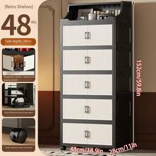 40cm/15.7in - 60cm/23.6in Wide Plastic Storage Cabinet, Multi-Layer Foldable Storage Box, Kitchen Dining Utensil Cabinet, Kitchen Shelf Organizer, Living Room Toy Cabinet, Slim Gap Organizer, Kitchen Slim Storage Cabinet, Christmas Gift, Storage Box, Under Bed Storage - Black - View 15