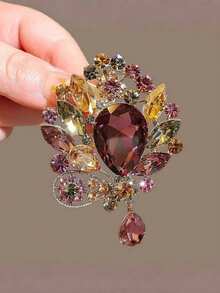 Elegant Purple Vintage Crystal Rhinestone Brooch, Suitable For Formal Dresses, Festivals - Multicolor - View 4