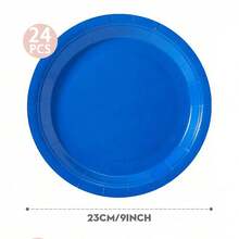 Navy Blue Disposable Paper Plates & Napkins, Serving Set For 24 Guests, Suitable For Birthdays, Weddings, Parties, Picnics - Royal Blue - View 9