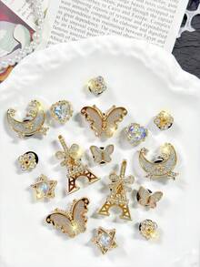 16个闪亮金色蝴蝶和星星鞋饰，适合现代通勤，可拆卸DIY鞋饰，男女皆宜，四季皆宜，是打造个性化休闲、运动和休闲装扮的理想之选。 - 細閃鐵塔 - 查看 2