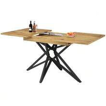 Dining Table Set (120/160 * 68 Cm Dining Table With 4 Chairs), Extendable Dining Table, Modern Kitchen Dining Table Set, Dining Chairs, Dark Gray Kitchen Chairs In Diagonal Patterned Velvet, Black Table Legs - Natural Color - View 7