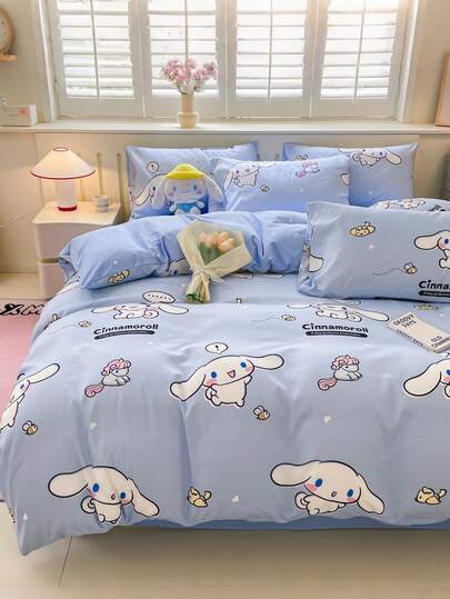 SANRIO 三丽鸥可爱印花三件套床上用品 - 小白狗（1个被套+2个枕套，不含被芯），卡通全尺寸，柔软舒适，适合宿舍、家庭卧室、酒店，四季皆宜，带拉链封口和枕套，多色耐用，超大被套套装