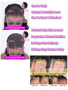 42 Inch Straight Lace Front Wigs 13x4 Transparent HD Lace Front Wigs Pre Plucked 250% Density Brazilian Virgin Straight Frontal Wigs With Baby Hair For Women - Natural Black - 查看 7