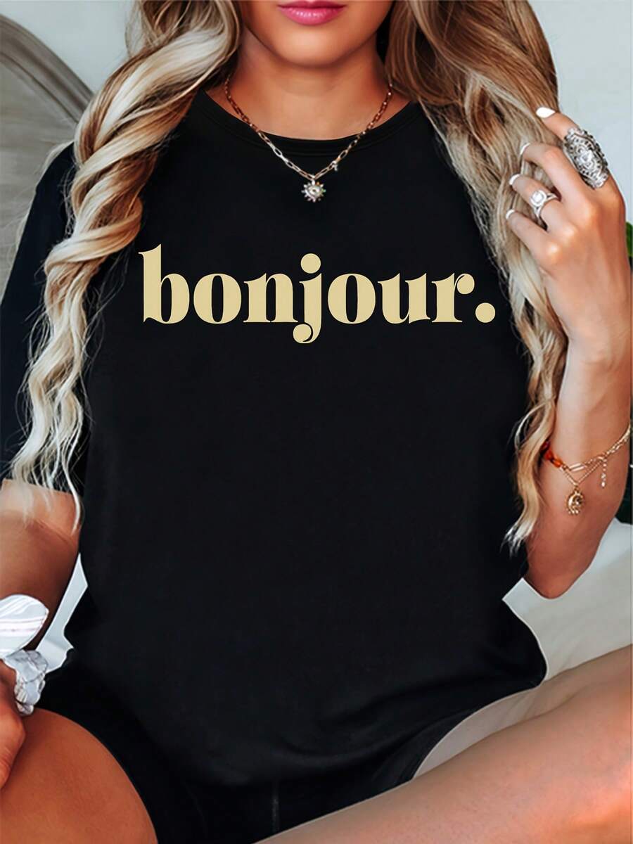 T-Shirt With The Word "Hello" Printed In French - 黑色 - 查看 1