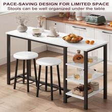Compact High Table And Stool Set For 2 People With 3 Storage Shelves For Kitchen, Dining Room, Office, Small Spaces, Black And White - White Panel + Black Tube - View 7
