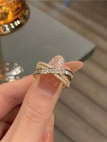 1 chiếc nhẫn cưới có thể điều chỉnh kích thước, phù hợp cho cô dâu, phù dâu, dự tiệc và đeo thường ngày. - Vàng - Xem 6