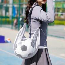 Hot Selling 7# & 9# Football/Basketball, Large Capacity Net Mesh Ball Bag, Waterproof & Durable, Suitable For Students & Training, Shoulder/Crossbody - Silver - View 2