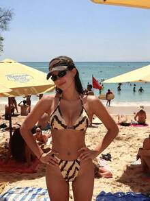 2pcs/Set Sexy Vacation Style Yellow Tie-Dye Print Triangle Bikini Top And Bikini Bottoms Swimwear Set, Suitable For Summer Beach Vacation. All-Over Print, Open Back With Tie Closure. Great For Graduation, Prom, Birthday - Multicolor - View 7