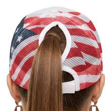 1 pieza Gorra de béisbol con estampado de bandera estadounidense para mujer, gorra de camionero con malla para fanáticos del equipo de la Copa Mundial de EE. UU., gorra deportiva ajustable con efecto desgastado, adecuada para hombres, playa, viaje - A - Ver 3