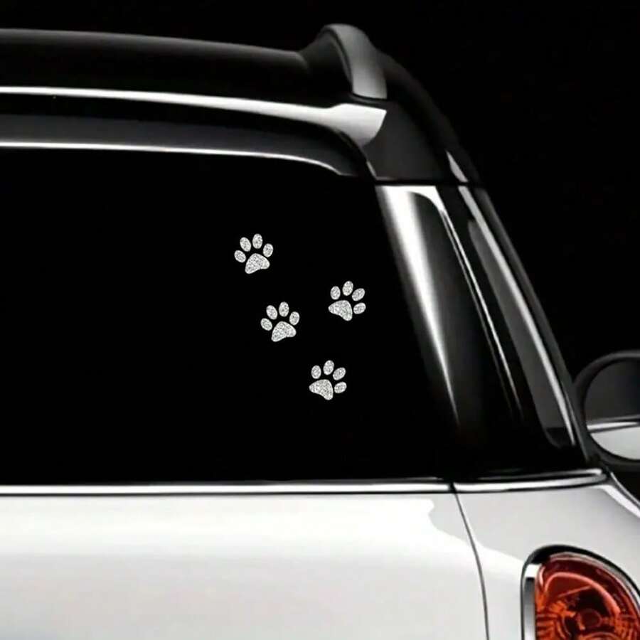 Sparkly Personalized Fun Cat Paw Rhinestone Car Decal - Cute Shiny Sticker, Suitable For Vehicle Interior, Fits Various Car Models, Cute Car Accessory - A - View 1