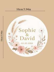 Personalized Bohemian Style Wedding Stickers, Customizable Name And Date Round Labels, Watercolor Feather Grass And Rose Design, Perfect For Wedding Favors, Envelopes And More - Multicolor - View 7
