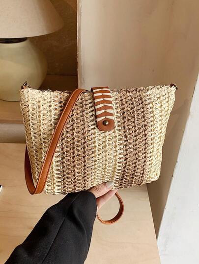 New Arrival High-Quality Minimalist Retro Large Capacity Crossbody Bag, Outdoor Casual Beach Vacation Woven Straw Bag, Niche Women Handbag