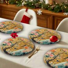 Four Piece Daily Themed Japanese Gold Leaf Round Linen Placemat, Decorative Floor Mat, Hot Selling Product, Wrinkle Resistant Placemat. The Size Is 36 * 36 Centimeters, Suitable For Occasions Such As Birthdays, Housewarming, Celebration Banquets, Holiday Gatherings, Family Dinners, Etc. Support Machine Washing. This Is An Excellent Gift Choice - Multicolor - View 9