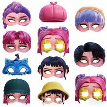 Hasbro 12个装 K-Pop 女团主题派对拍照道具纸面具，卡通人物半脸面具，送给粉丝和朋友的礼物，节日和新年礼物 - 彩色 - 查看 7