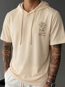 Áo hoodie nam in chữ kiểu retro hình cốc nước, áo thun ngắn tay nhẹ có mũ, áo thun thời trang mùa hè. - Màu be - Xem 7