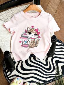 3pcs/Set Young Girl Printed Short Sleeve T-Shirt, Student Summer Casual Tops, Gift For Young Girls - Multicolor - View 2