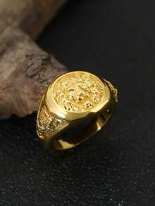 1 pieza Anillo de cobre con forma de león personalizado, de estilo de negocios de lujo y hip hop, regalo de joyería para boda, compromiso y fiesta - Dorado - Ver 4