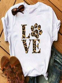 Maycaur Fashion Leopard Love Heart Mouse T-Shirt Casual White T-Shirt For Women Harajuku T-Shirt Femme Top Men's T-Shirt Tops Sweatshirts For Women Loose, Casual And Versatile Top T-Shirt Set Not Included, 1 T-Shirt - White - View 8