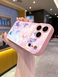 1 chiếc ốp lưng điện thoại chống rơi in hình bướm xanh tím UV, tương thích với Apple/Galaxy. - Hồng - Xem 1