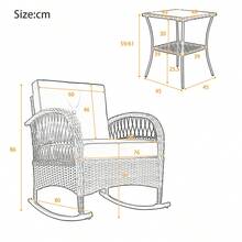 3-Piece Rattan Garden Furniture Set / Balcony Furniture Set For 2 People / 3-Piece Outdoor Seating Group / With 2 Rocking Chairs, Table, Cushions / Load Capacity 160 Kg / For Terrace Balcony, Beige - Grey - View 10
