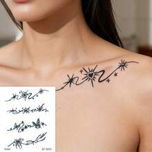 6 PCS Natural Herbal Juice Temporary Tattoo Stickers Waterproof Semi Permanent Butterfly Flower Moon Diamond Realistic Body Art For Finger Neck Shoulder - Black - View 5