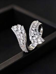 1pc Colorblock Gemstone Ring, Versatile Midi Ring - Silver-white - View 1