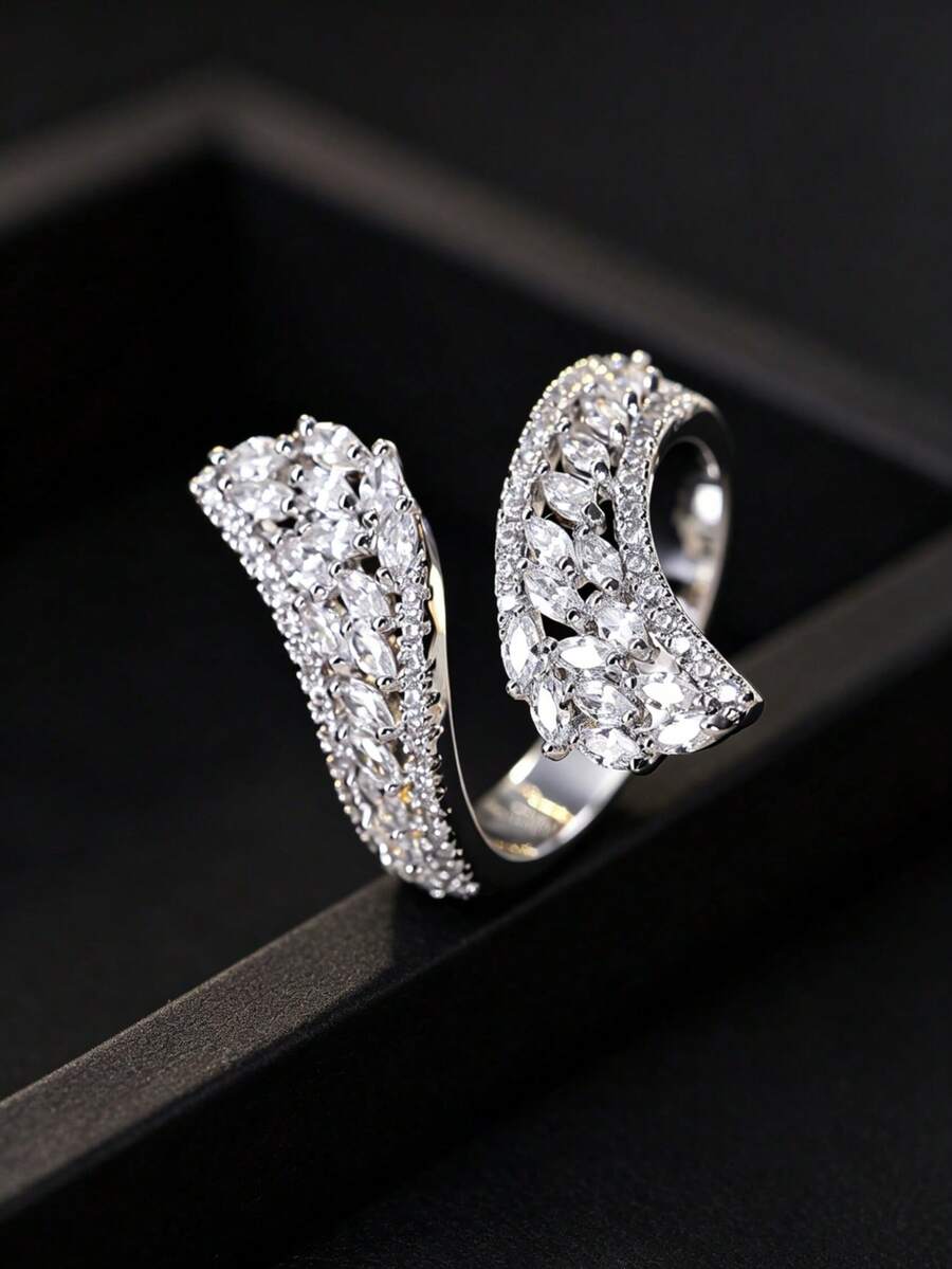 1pc Colorblock Gemstone Ring, Versatile Midi Ring - Silver-white - View 1