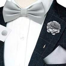 Bow Ties For Men, Men's Pre-Tie Bow Tie Satin Silk Adjustable Bow Tie Cufflinks Lapel Pin Sets For Wedding, Formal Business Meeting, Prom, Interview, Casual Party, Banquet - Multicolor - View 5