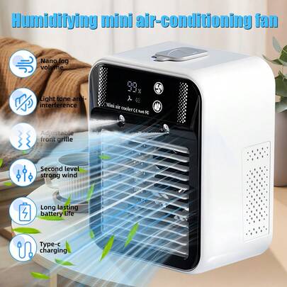 New Upgraded 3000mAh Portable Air Cooler, Personal Evaporative Air Conditioner With 2-In-1 Mist & Fan, 2 Speeds, 2 Mist Modes, Rechargeable USB Desk Cooling Fan For Home Office Bedroom Outdoor (L8 Version White)