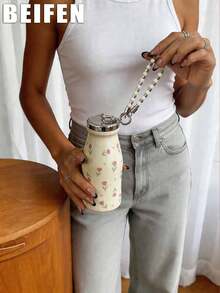 1pc Spring Fragrant Bottle Series, 280ml Small Capacity Rope Handle Milk Bottle, Stainless Steel Double-Wall Insulated Cup, Portable Cup, Milk Cup, Small Capacity, Travel Cup, Pocket Cup, Suitable For Travel, Home, Office, Gym, Outings, Gift For Partner, Father's Day, Mother's Day, Anniversary, Birthday - Multicolor - View 5