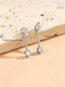 2 chiếc khuyên núm vú 14G kiểu cắt Princess kép, khuyên núm vú bằng đá Cubic Zirconia trong suốt sáng bóng, làm bằng thép không gỉ 316L, không gây dị ứng, thích hợp để đeo hàng ngày. - Thanh vá lốp 2 mảnh - Xem 7