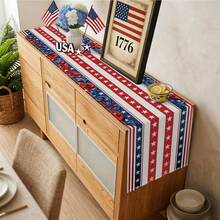 1pc Patriotic 4th Of July Table Runner, Red White And Blue Star Stripe Design, Perfect For Independence Day BBQ, Memorial Day And Summer Party Decoration - Multicolor - View 5