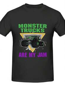 Monster  Trucks Are My Jam  Womens Casual Crew Neck Short Sleeve T Shirt Comfortable Loose Fit Basic Top For Everyday And All Occasions US 6(S)-16(XXXL)  Cosplay ,, - 黑色 - 查看 2