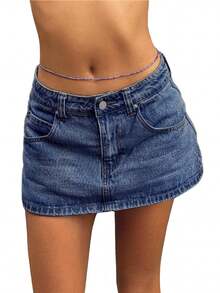 Jean Skirts For Women Sexy Mid Waist Sexy Mini Skirt Dress 2026 Y2k Clothes Denim Skirt - màu xanh lam trung bình - Xem 1