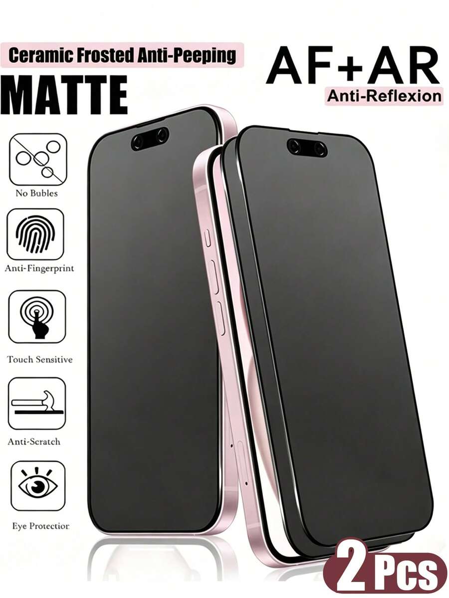 MIGAE 2片装磨砂隐私屏幕保护膜，兼容 17 Pro Max/17 Air/16 Pro Max/16e/15 Pro Max/14 Plus/13 Pro Max/12 Mini/11 Pro Max/XS Max等机型。全屏覆盖，防窥视，防指纹，升级边缘保护，防刮擦，易于安装，无气泡。生日或送给朋友/家人的绝佳礼物。