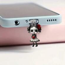 卡通可愛小女孩風鈴蘭花手機防塵塞，相容 Apple Lightning 與 Android Type-C 介面，超可愛手機裝飾吊飾 - 彩色 - 查看 15