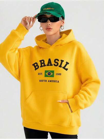 Blusa Moletom Brasil Estampa Copa Bandeira South America Brasileira Canguru 3584 FLUXO FX