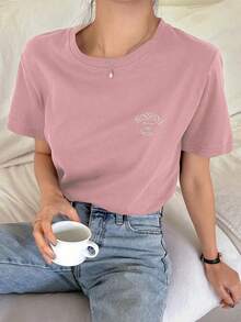 Camiseta con gráfico de letra - Rosa Pálido - Ver 11