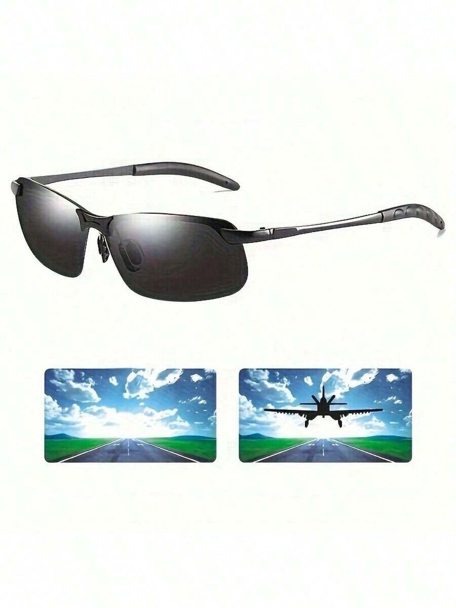 Men's Black Metal Frame Fashion Glasses - TAC Lenses Suitable Day And Night Driving, Everyday Casual Wear, Business Style, Zinc Alloy Frame, Suitable Various Activities OUVE - Dual-purpose Fund - View 1