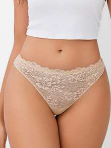 Sexy Lace Pattern French Romantic Women's Thong Panties - Apricot - View 2