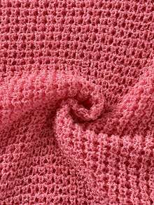Top casual y elegante de punto con escote en V y diseño calado, de manga corta, con diseño calado, alta elasticidad y estilo bohemio para el verano - Rosa coral - Ver 10