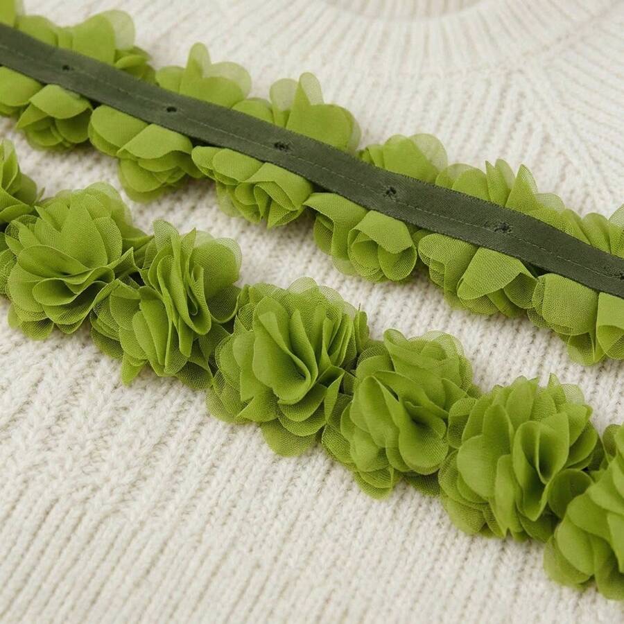 1m/Paquete de cinta de tela de encaje de gasa, accesorio de ropa, cinta decorativa floral, base de tela no tejida