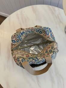 便携式保温午餐包、午餐盒、便当袋、晚餐保温袋，加厚可爱午餐水果袋，学生适用，花卉图案 - 藍色 - 查看 8