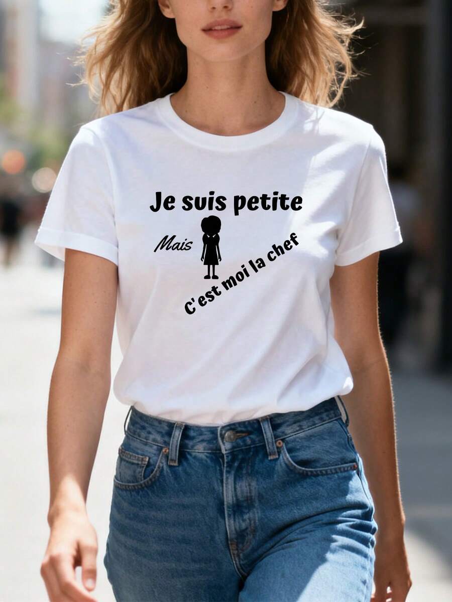 Women's 1pc Spring/Summer Clothing, I'm All Bu'm Graphic Tee, Short Crew Neck, Casual And Fashionable Top, Elegant Party Outfit, Loose Fit, Day Gift, Daily Wear, Loungewear - 白色 - 查看 1