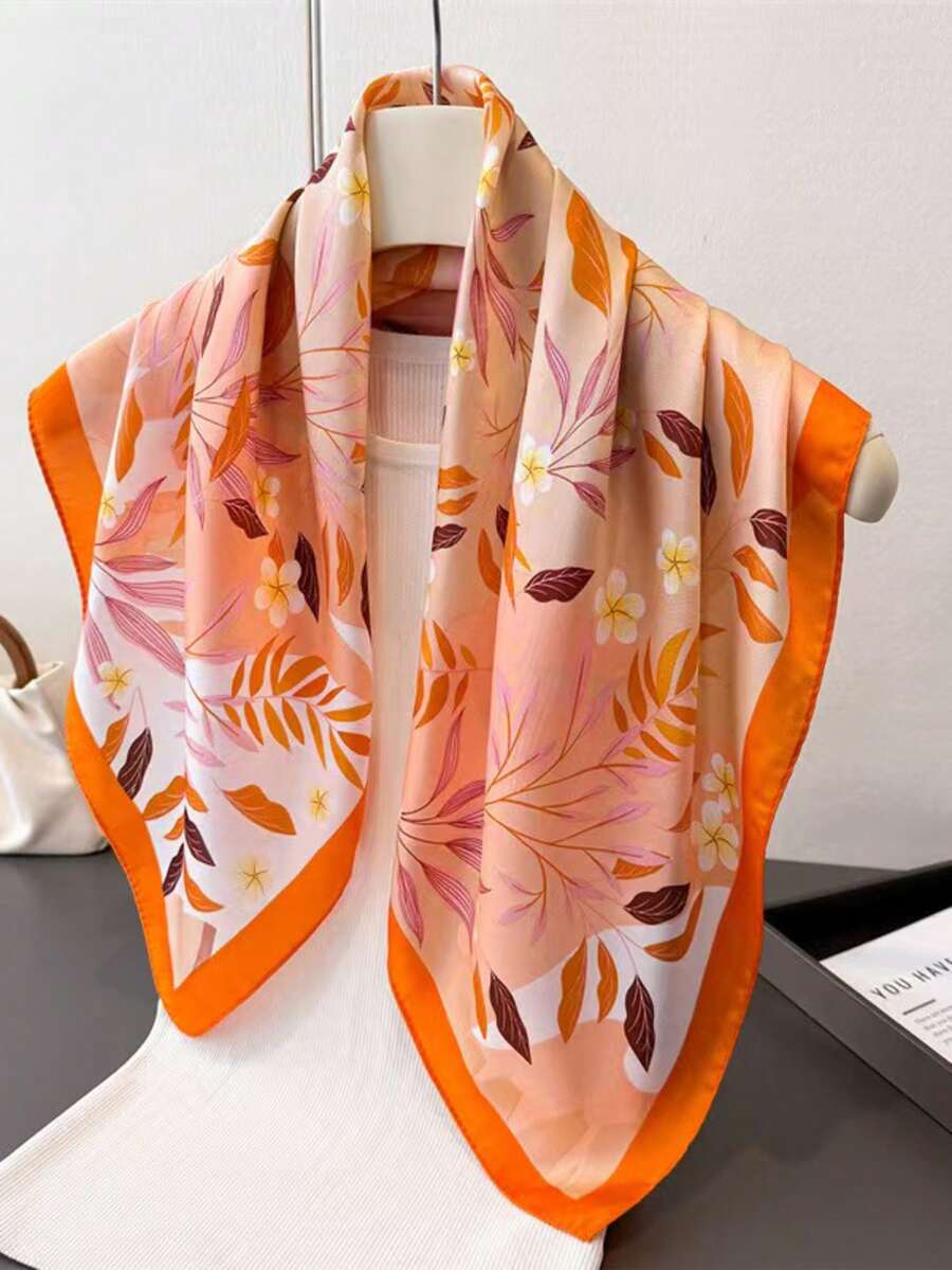 1pc New Countryside Style Ditsy Floral Neckerchief, Headscarf, Silk Scarf - Multicolor - View 1