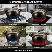Large Capacity Gallon Enameled Cast Iron| Non-Stick Pan-Handle Cover. Home. Kitchen. Outdoors. Commercial Pot Cooking Tools (Various Stoves. Stew. Cook. Stew. Soup. Steam. Stir-Fry. Fried) Iron Pan - View 9
