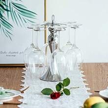 NUPTIO Soporte para copas de vino sobre mesa: elegante soporte de vino de plata clásica con 6 soportes para copas soporte independiente elegante para copas de vino exhibición de almacenamiento para - pago - Ver 4