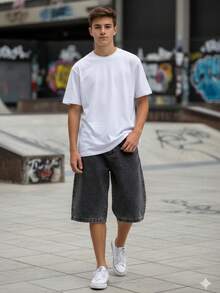 CHEN Men's Capri Jeans With Button Pocket And Zipper Details, Slightly Stretchy. - 灰色 - 查看 2