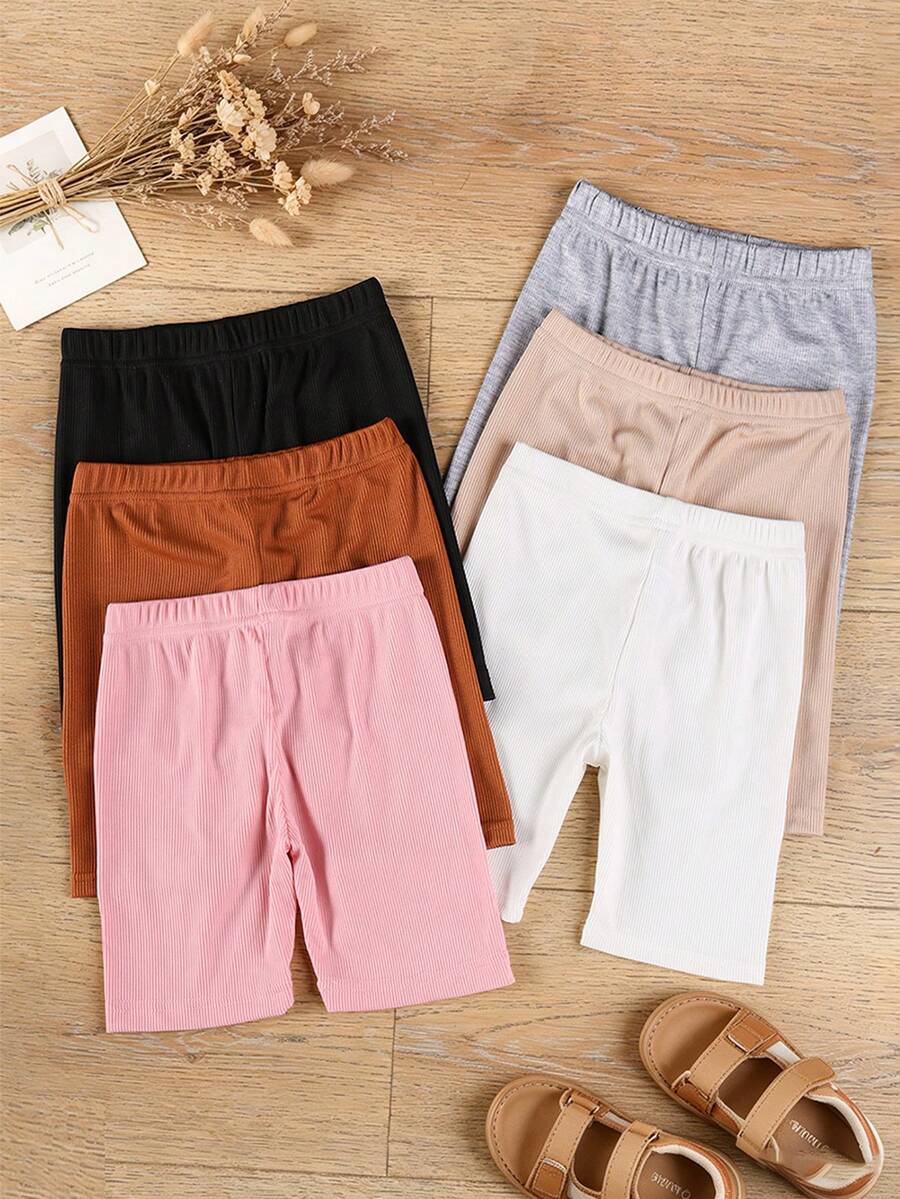 6pcs Girls' Vertical Striped Slim Fit Bermuda Shorts, Soft & Comfortable Minimalist All-Match Everyday Versatile - Multicolor - View 1